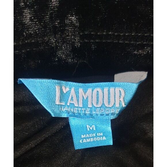 L'Amour Womens Velvet Mini Skirt M Black Crushed Elastic Flowy Lined Skater - Picture 6 of 8